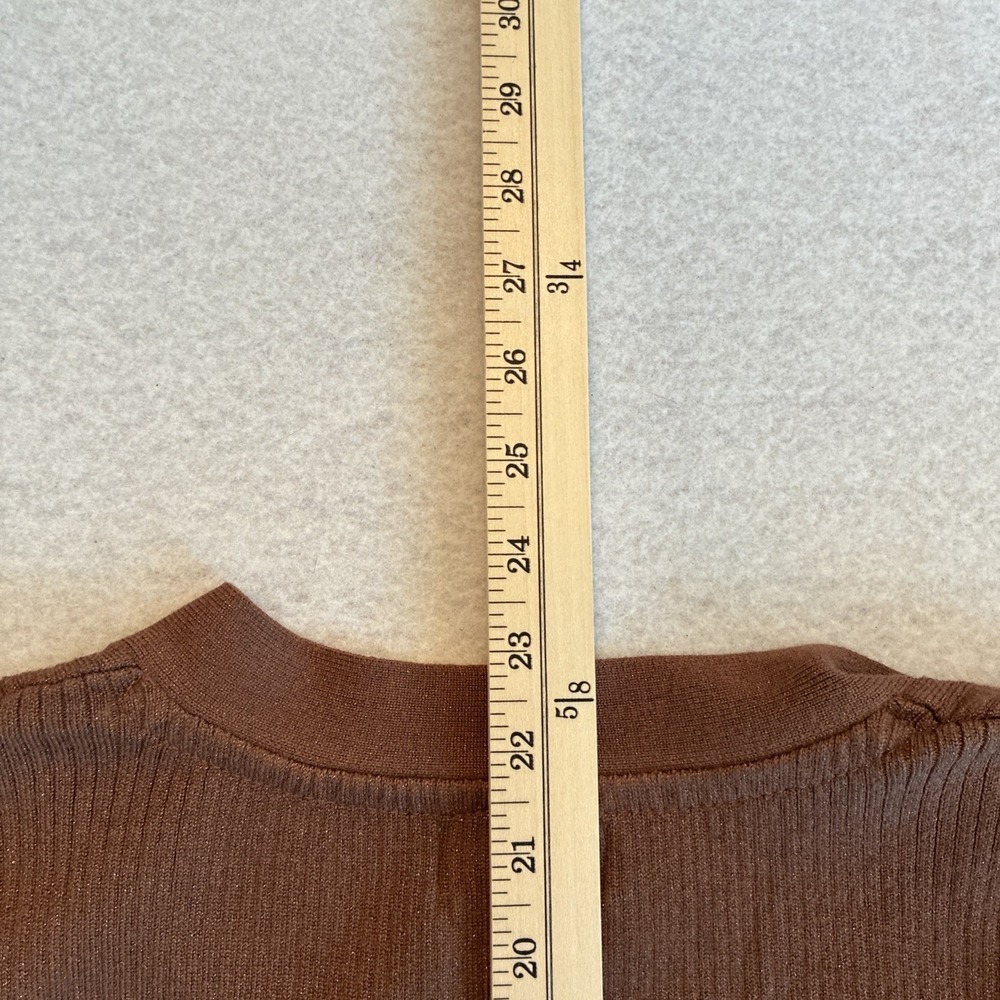 Maeve Thea Ribbed V-Neck Sweater Top Medium Honey Brown Metallic Anthropologie - Picture 9 of 10